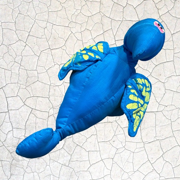 Fisher-Price 1992‎ Puffalump Turtle Plush Blue Yellow Sea Turtle w/ Squeaker - Picture 5 of 9